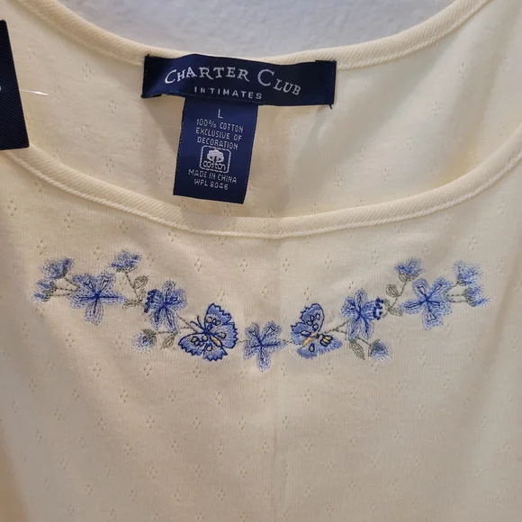 Charter Club Butter Yellow Intimates dress with Blue Floral Embroidery Size L - Picture 3 of 8